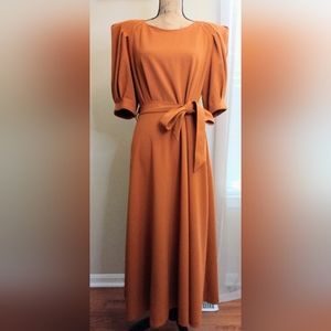Calvin Klein Padded Shoulder Belted Long Dress